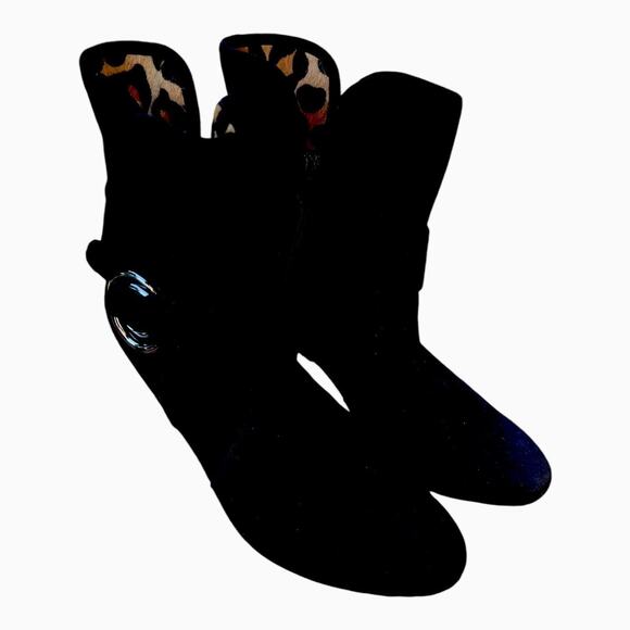 Vaneli Black Suede Heeled Ankle Bootie Zip Close Buckle Accent Animal Print Sz7N - Picture 2 of 14